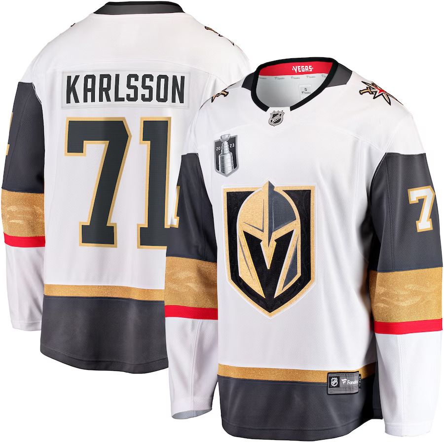 Men Vegas Golden Knights 71 William Karlsson Fanatics Branded White 2023 Stanley Cup Final Away Breakaway Player NHL Jersey